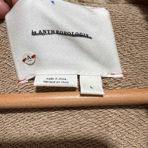 Anthropologie Cropped  Faux Shearling Fur Sherpa Cuffs Tweed Sweater Coat Size L - Picture 6 of 11